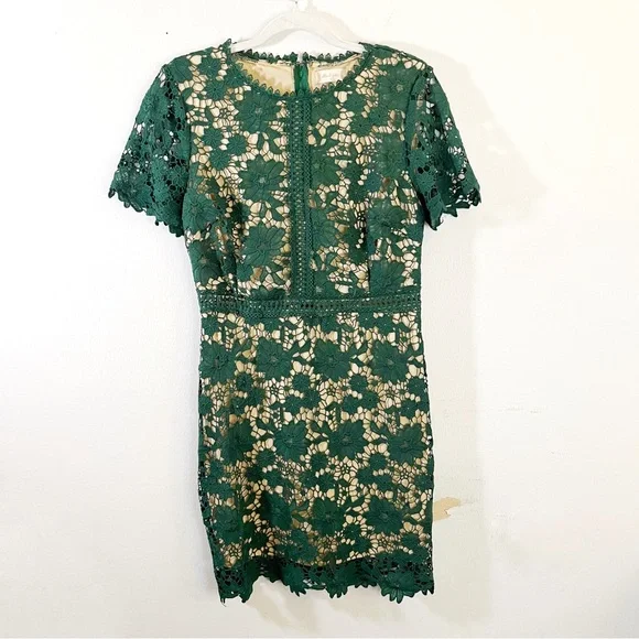 Altar'd State | Dresses | Altard State Dress Hunter Green Crochet Lace  Floral Short Sleeve Mini Sz L Euc | Poshmark